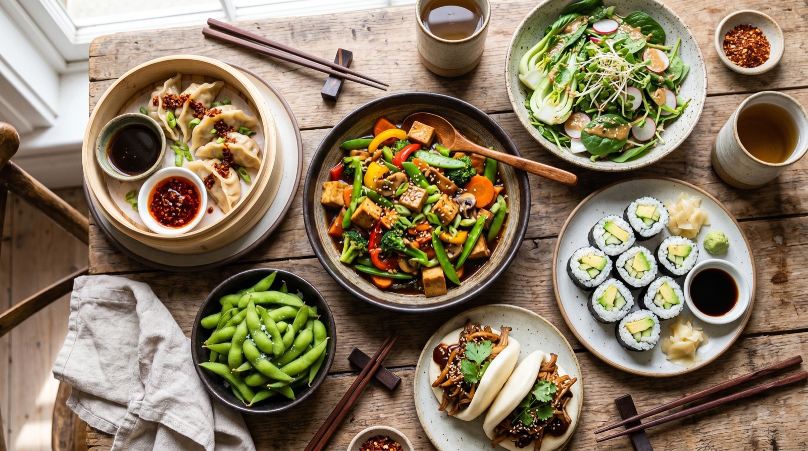 A fresh, healthy restaurant meal on a table